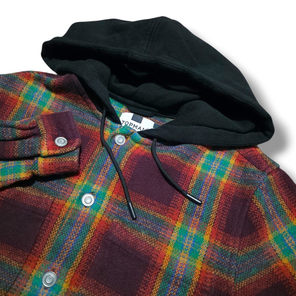 Topman Thick Flannel Hooded Button Up Heavy Weight Terry Cloth Jacket Mens Small